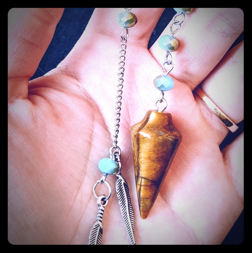 Brown Agate Native feather beaded Pendulum